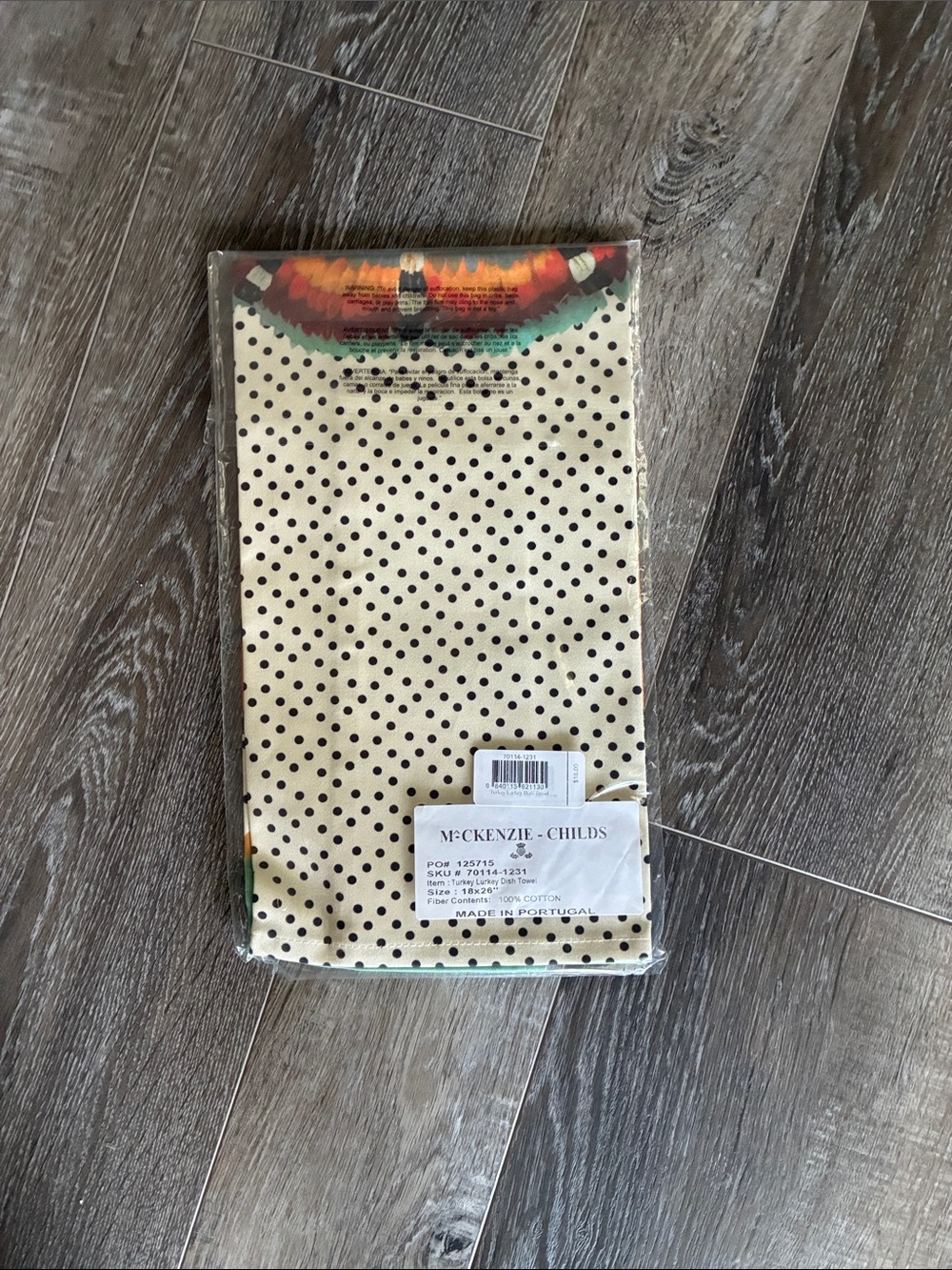 MacKenzie-Childs Festive Turkey Tea Towel - Orange, Blue, Black - Picture 2 of 2